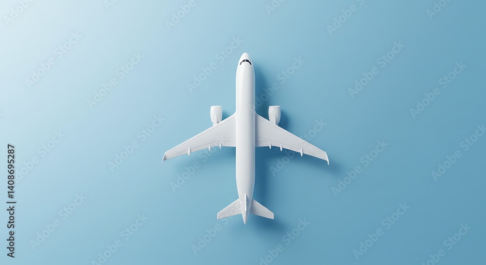 White Airplane Minimalist Design: A Serene Aerial View White Airplane Minimalist Design: A Serene Aerial View