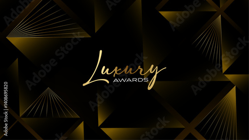 Black and Gold Triangle Luxury Background. Modern Minimal Premium Design Template. Amazing Welcome Invite. Grand Celebration Banner for Birthday and Anniversary. Elegant Decorative Layout Template. 