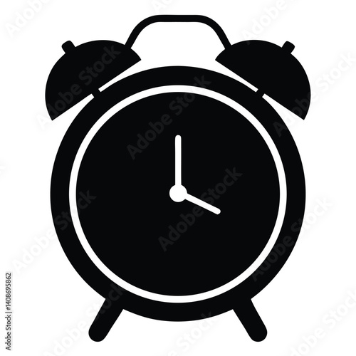 Black Clock Icon, Ringing Bell, Time Indicator, Alarm, Deadline, Punctuality