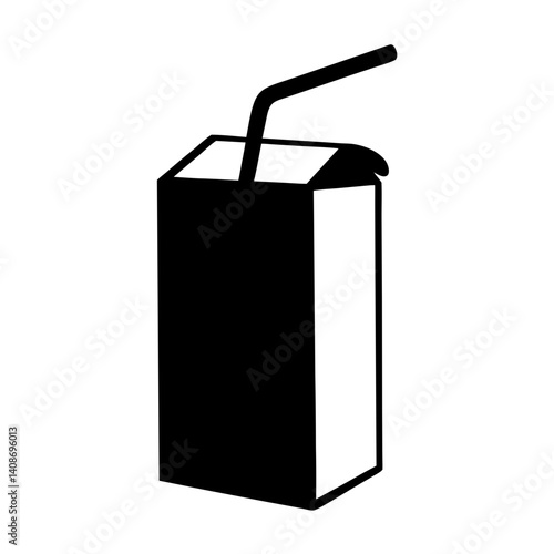 A Black and White Illustration of a Carton of Juice with a Straw