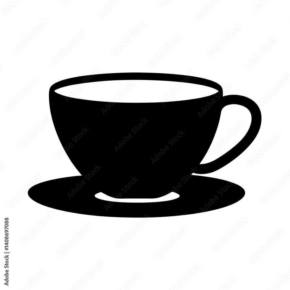 A Simple Black Silhouette of a Coffee Cup and Saucer A Simple Black Silhouette of a Coffee Cup and Saucer