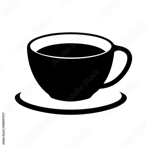 A Simple Black Silhouette of a Coffee Cup on a Saucer