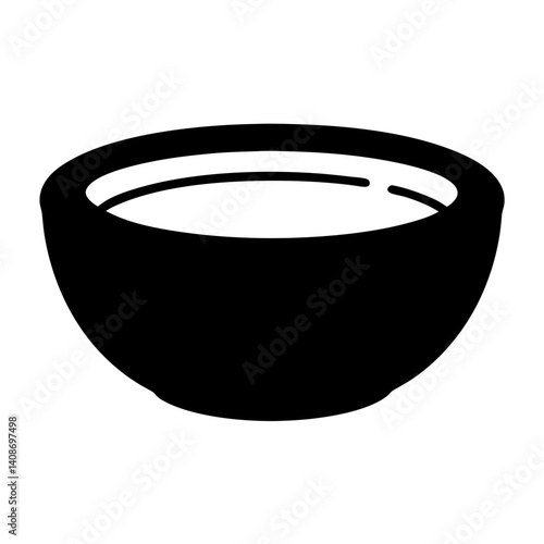 A simple black silhouette of a bowl filled with liquid