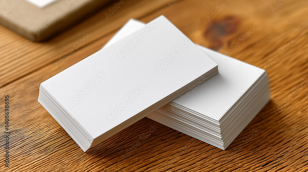 Fototapeta premium Business Cards on Hardwood Desk: Graphic Design Mockup