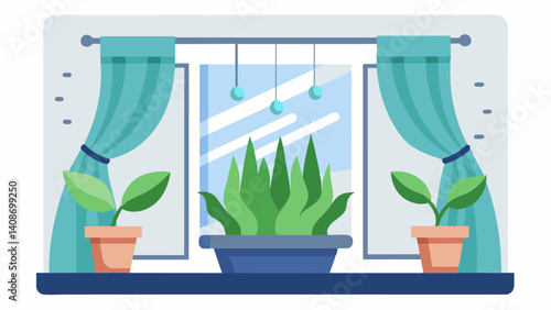 Humidity control curtains that automatically open and close based on preset humidity levels ensuring plants are receiving the perfect amount of moisture at all times.. Vector illustration