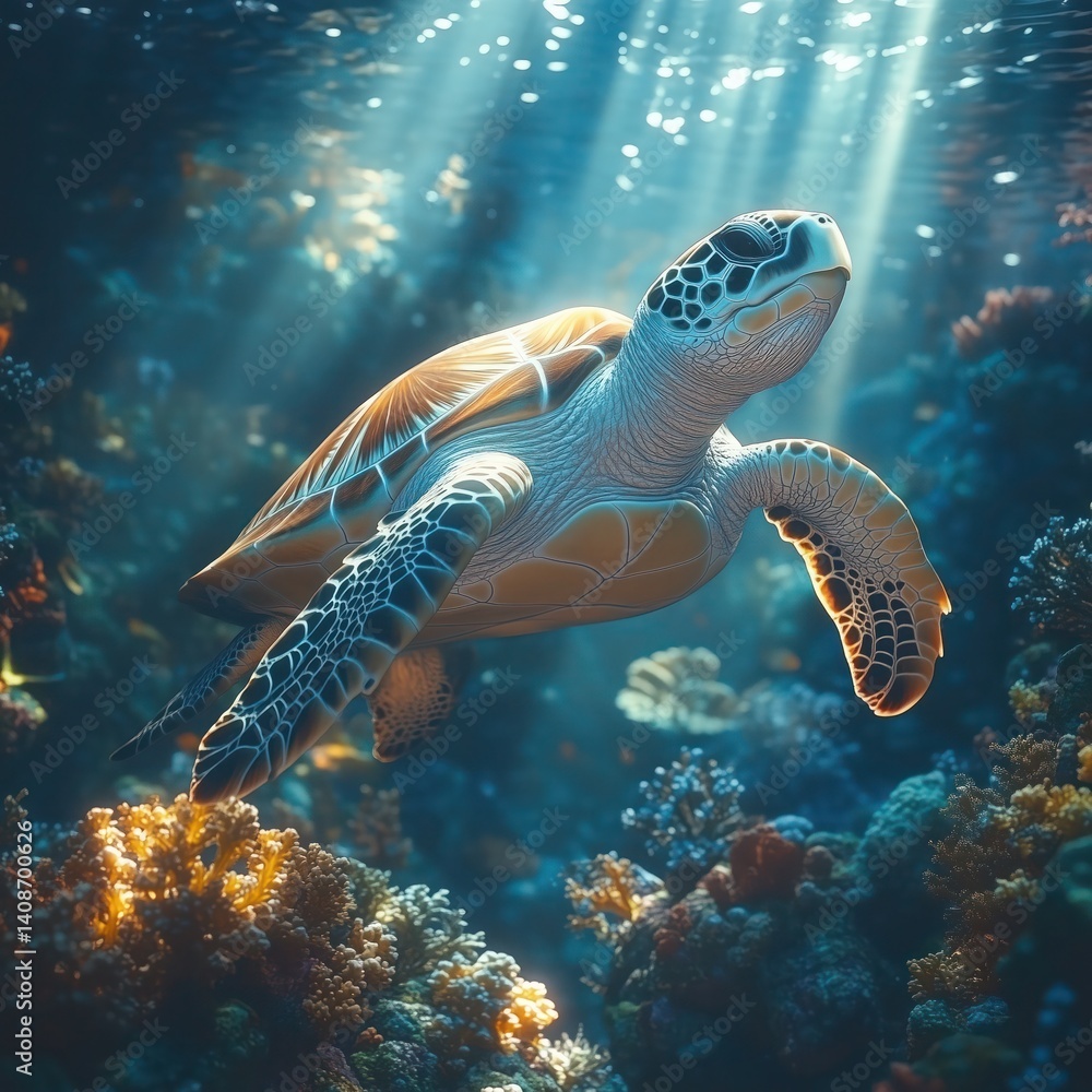 Fototapeta premium a vibrant underwater scene with colorful coral and a variety of tropical fish swimming