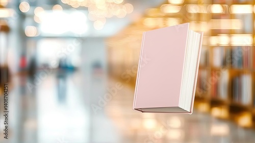 Wallpaper Mural Books floating in the air on reading and shelf concept. A floating pink book in a library setting with blurred background. Torontodigital.ca