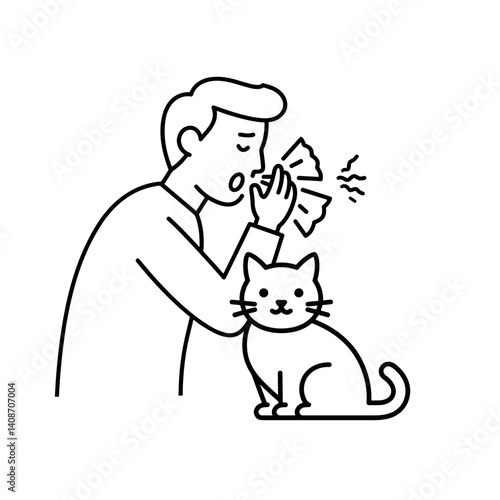  cat allergy icon with sneezing man 