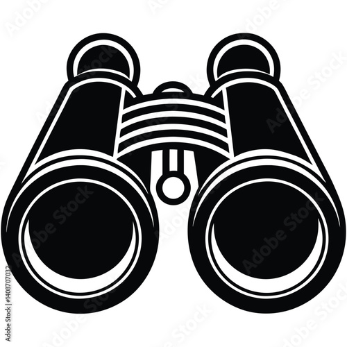 Simple Black Binoculars Icon on White, Isolated Tool, Viewfinder, Exploration