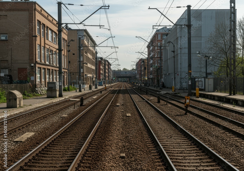 high angle view of railway tracks against building high angle view of railway tracks against building