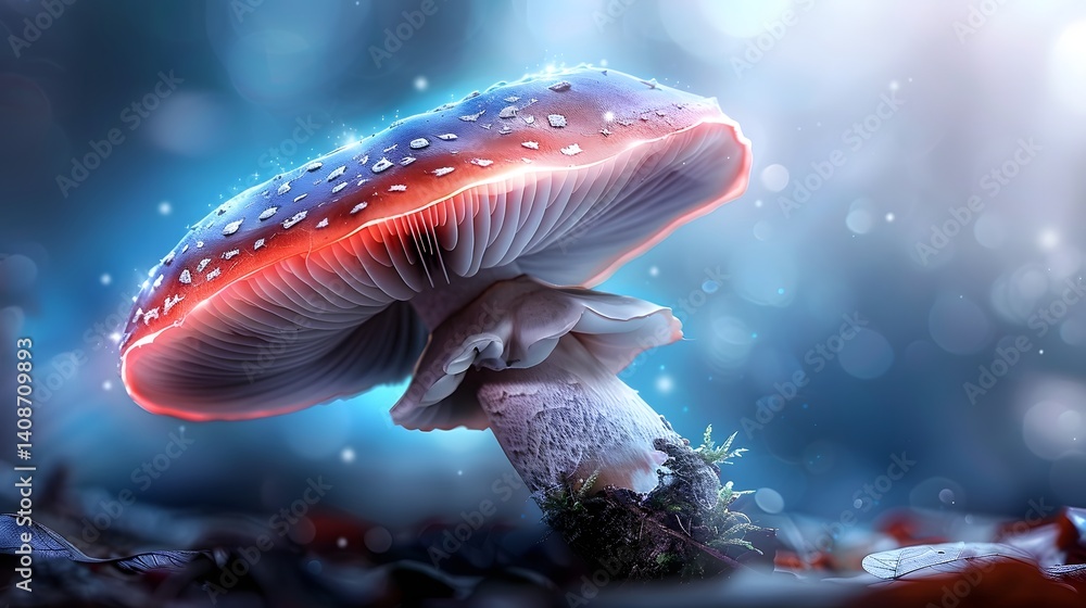 Glowing magical mushroom in a fantastical forest