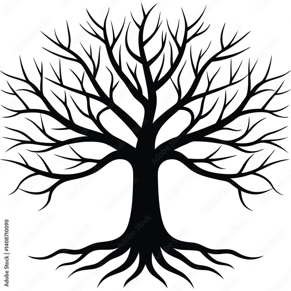 Obraz premium Abstract Silhouette Tree with Roots and Branches on Transparent Background