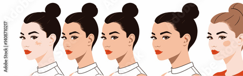 Illustration_of_five_women_with_different_hair_colors_styled_in_buns_wearing_white_shirts_and_red_lipstick_against_a_white_background