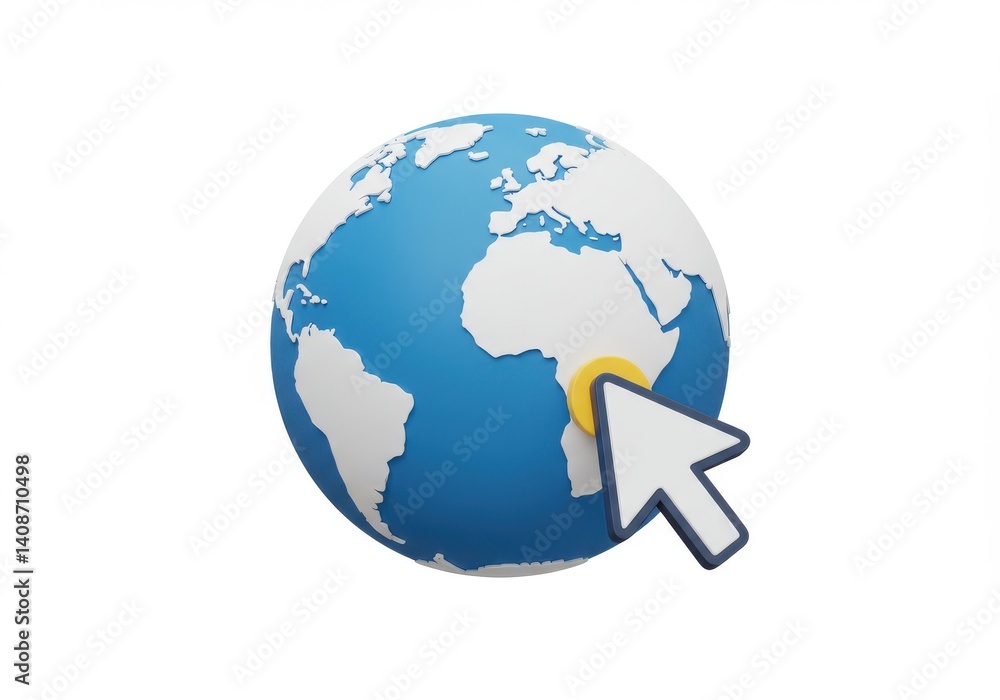Globe with continents and a white cursor pointing at africa on a white background image Globe with continents and a white cursor pointing at africa on a white background image