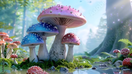 Obraz na płótnie Vibrant fantasy mushrooms in a lush forest landscape w salonie