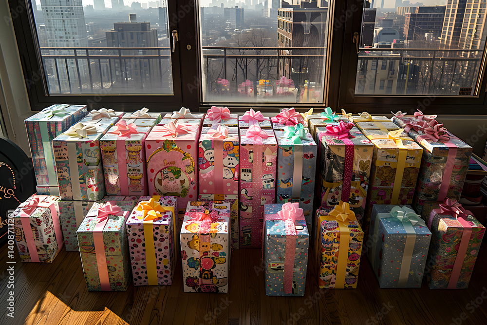 Fototapeta premium Colorful Fabric Bundles in Warehouse