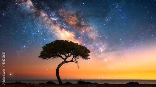Obraz na płótnie Starry sky and silhouetted tree against the Milky Way w salonie