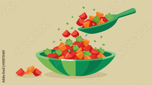 As a finishing touch a generous amount of chopped red bell pepper is added to the chimichurri adding a colorful pop and subtle sweetness.. Vector illustration