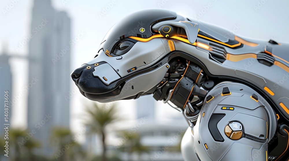 Futuristic robotic in an urban setting