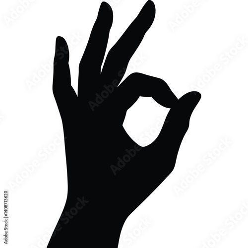 Hand Ok Sign Silhouette Gesturing Approval on Transparent Background