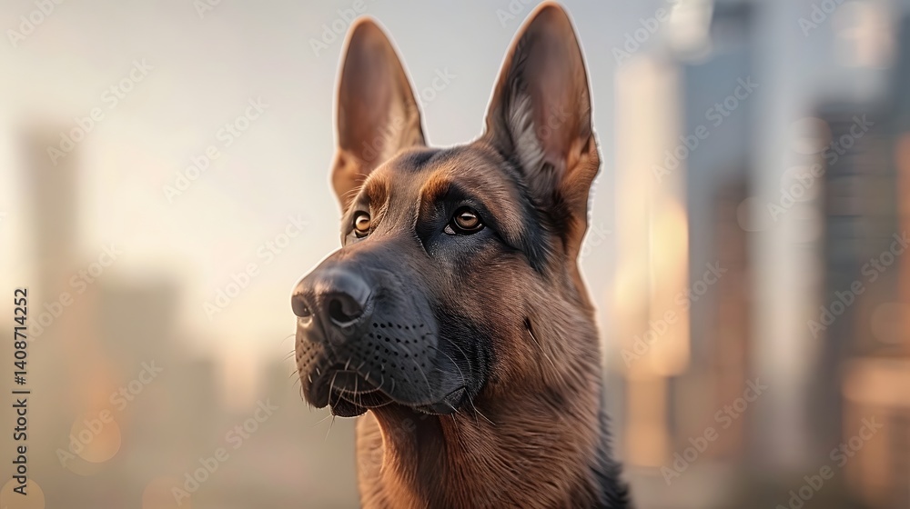 A German shepherd dog in an urban setting