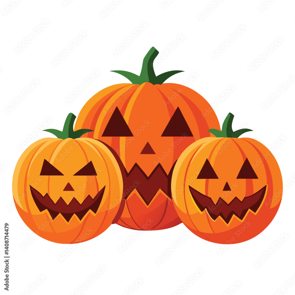 Halloween three jack-o'-lanterns isolated on white background Halloween three jack-o'-lanterns isolated on white background