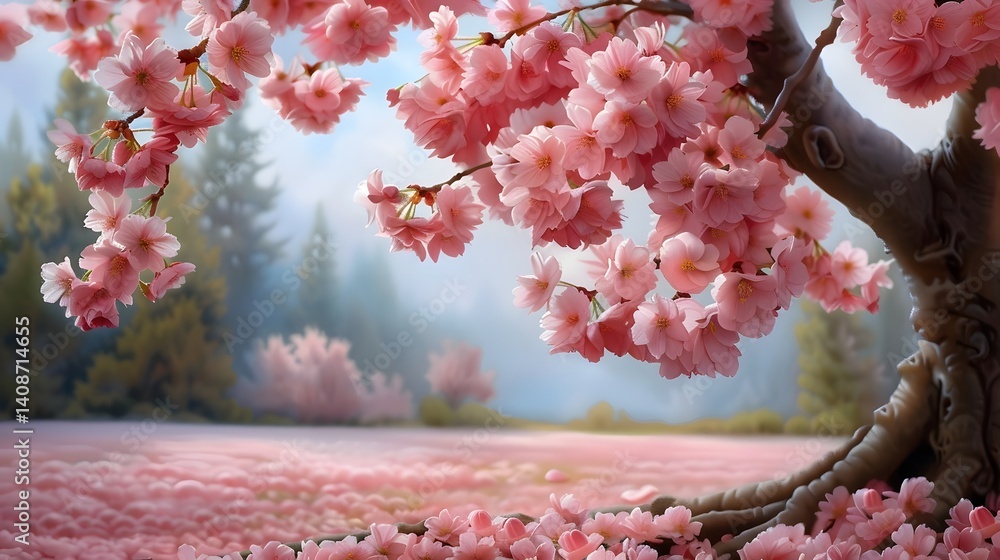 Vibrant pink cherry blossoms in spring
