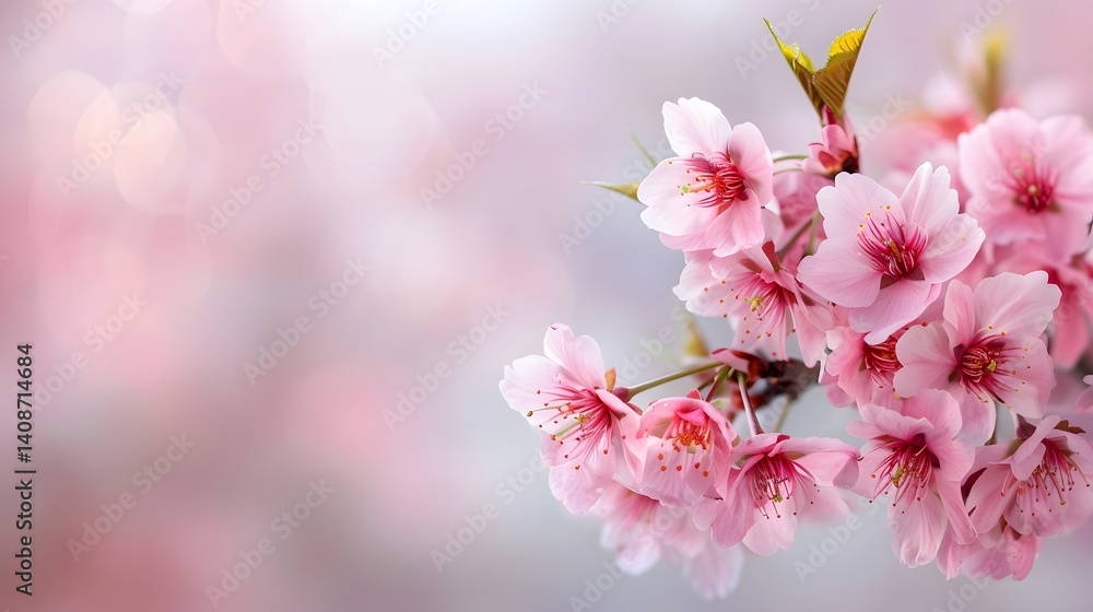 Delicate pink cherry blossoms in full bloom
