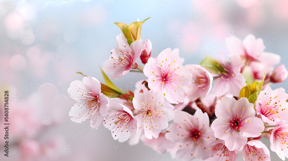 Delicate pink cherry blossoms in spring