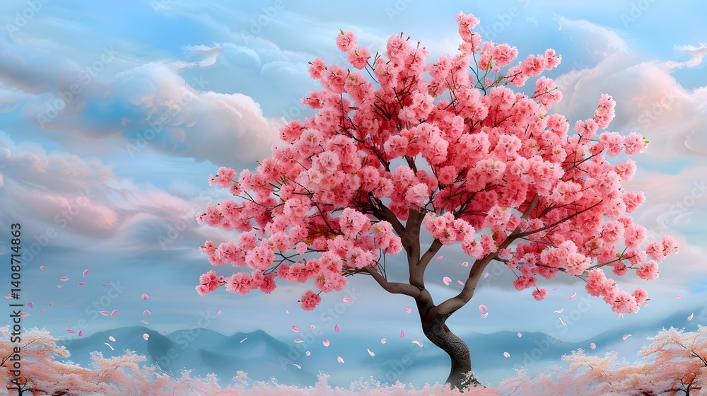 Vibrant cherry blossom tree in full bloom