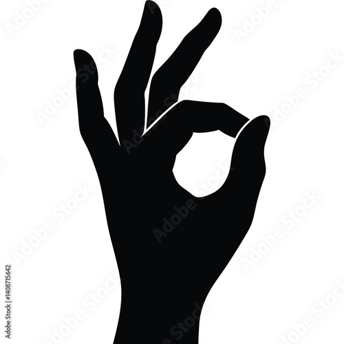 Okay Hand Gesture Silhouette on Transparent Background, Agreement, Black Icon