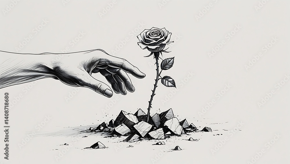 custom made wallpaper toronto digitalHand Reaching for Rose Emerging from Rocks........