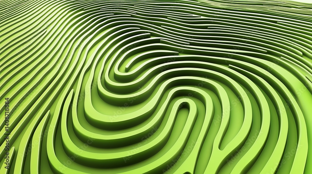 Obraz premium Abstract Green Fingerprint Texture: A 3D Rendering of Intertwined Lines