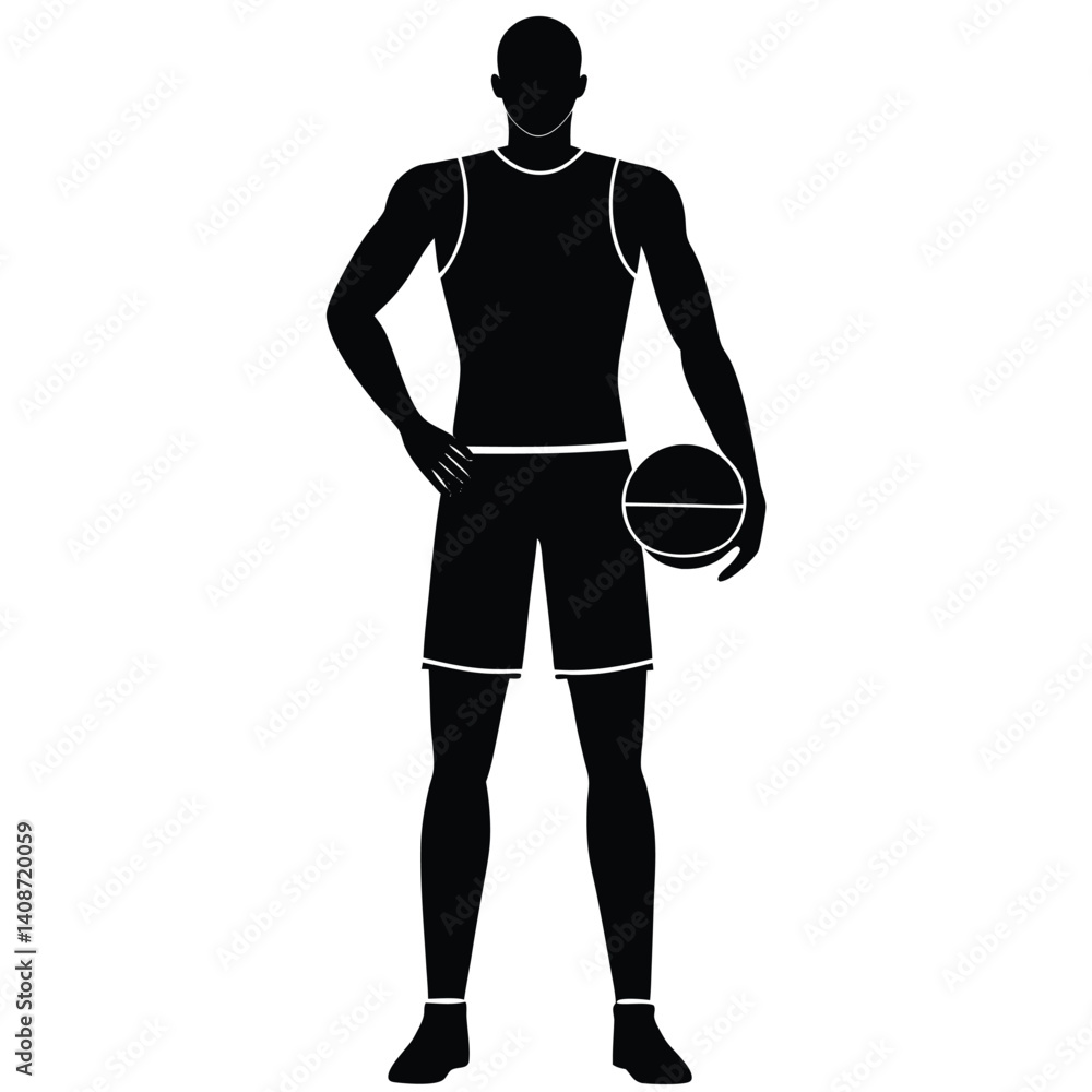 Fototapeta premium Silhouette of Muscular Man with Basketball Ball, Isolated on Transparent Background