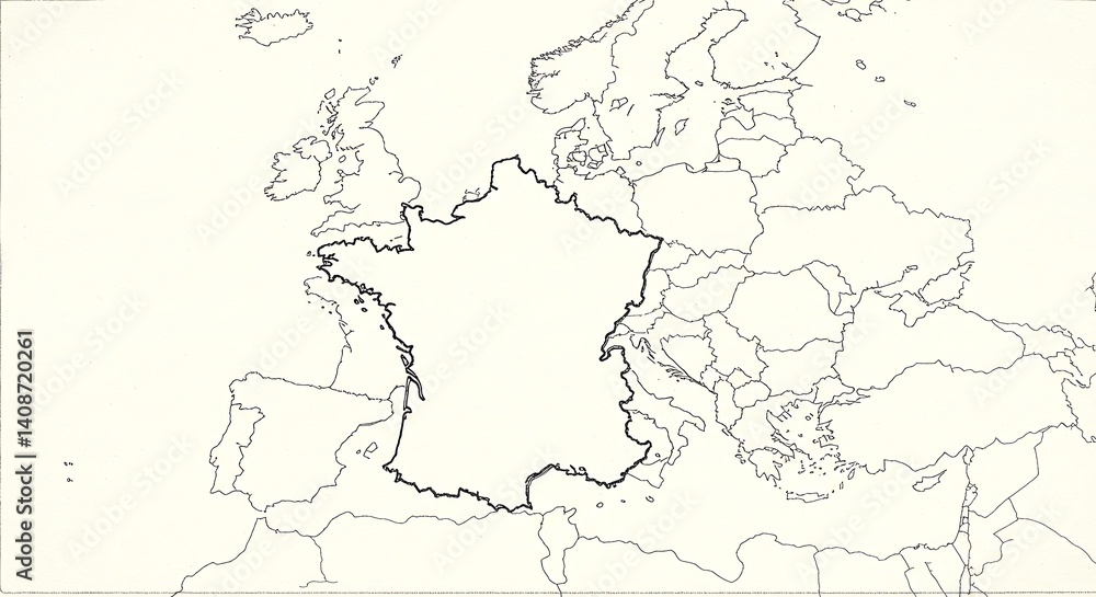 Obraz premium Map of Europe Featuring France Borders with Distinct Outline