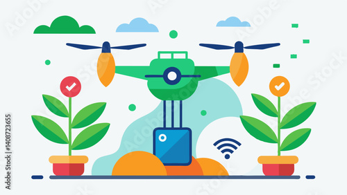 Drone mapping combined with machine learning algorithms gives farmers the ability to detect and diagnose plant diseases early on preventing widespread crop damage and losses.. Vector illustration