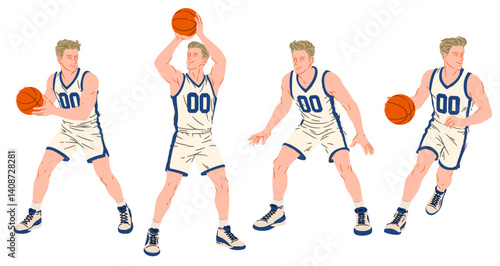 Basketball Player Vector Set in Action Pose