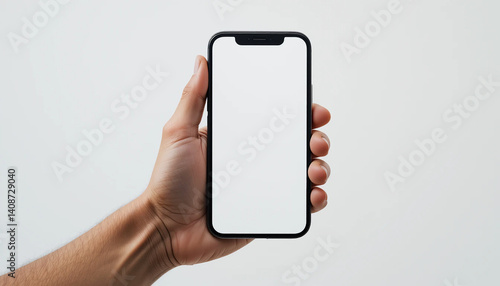 Hand Holding Smartphone with Blank Screen for Mobile UI Mockup