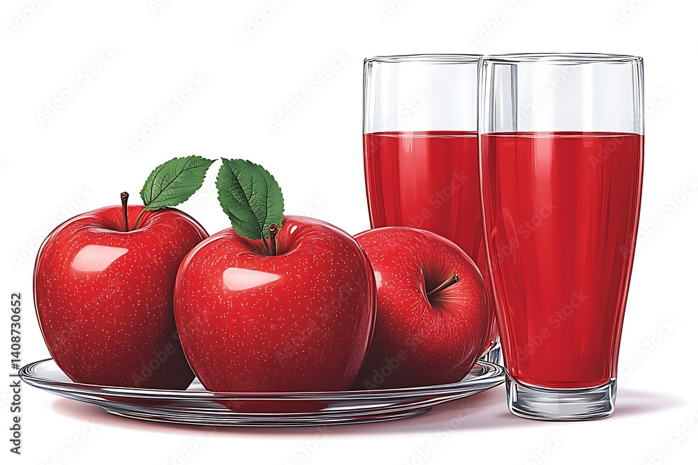 Juicy Red Apples And Glasses Of Refreshing Fruit Juice Juicy Red Apples And Glasses Of Refreshing Fruit Juice