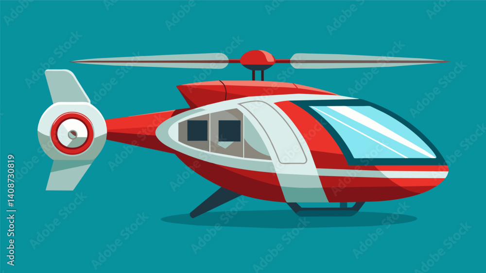 Fototapeta premium An air taxi resembling a small helicopter but with a sleeker design and hybrid engine for a more ecofriendly option. Its dual rotors allow for smooth vertical takeoff and landing.. Vector illustration