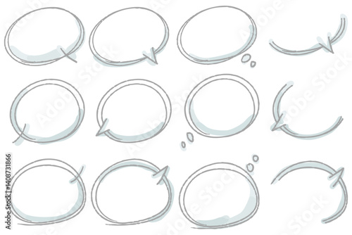 淡い色の吹き出し線画セット