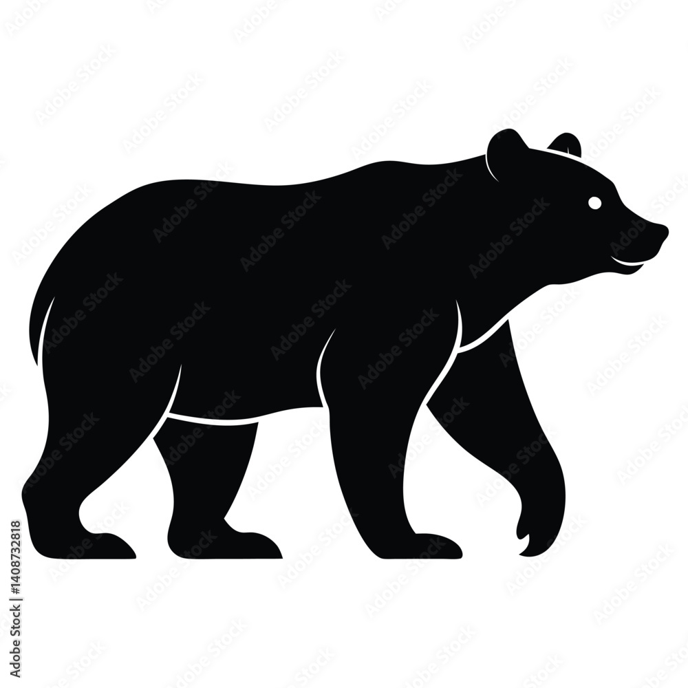 Fototapeta premium Black silhouette of a walking bear on a white background high resolution picture