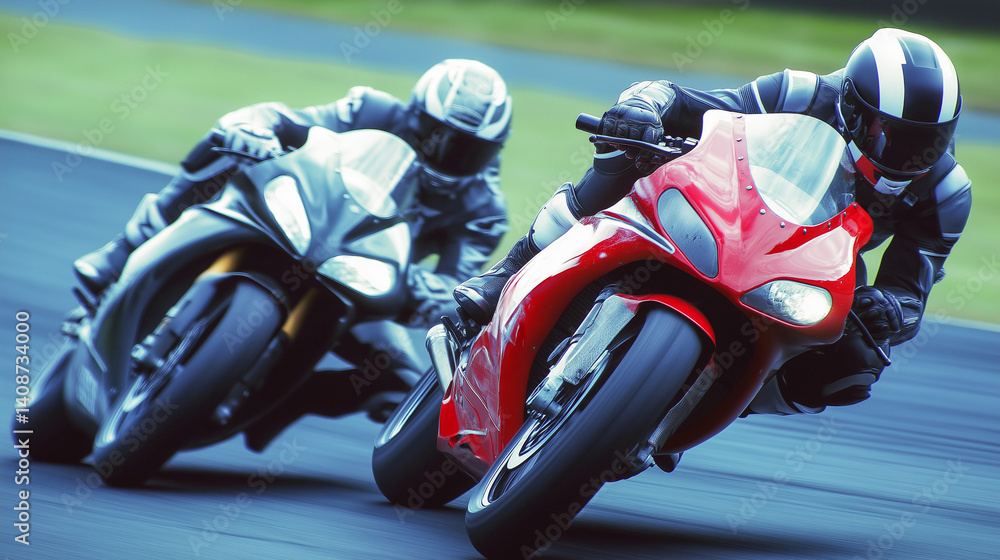 Fototapeta premium motorcycle bikes speeding in tight competition.