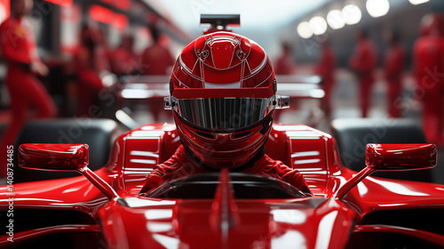 focused f1 pilot portrait with visor.