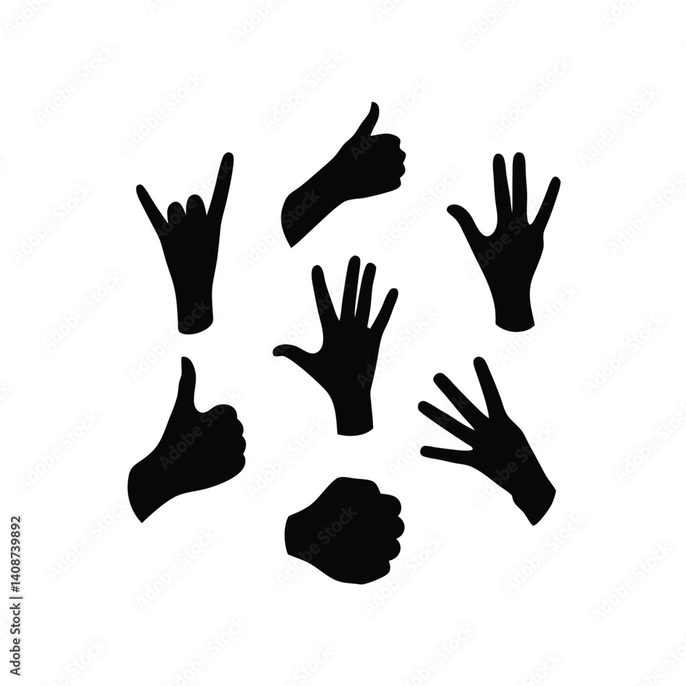 Obraz premium Hand Gestures Collection Of Flat Vector Silhouettes For Communication And Expression Demonstrating Diverse Signals On A Clean White Background