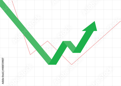 3D Green Arrow Bouncing Pointing Up with Grid and Line Graph represents Improvement, Business Growth, Economic Boom, Profit Trend