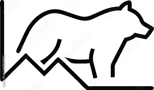 Linear Bear on Chart in Outline Style with Transparent Background for Composing