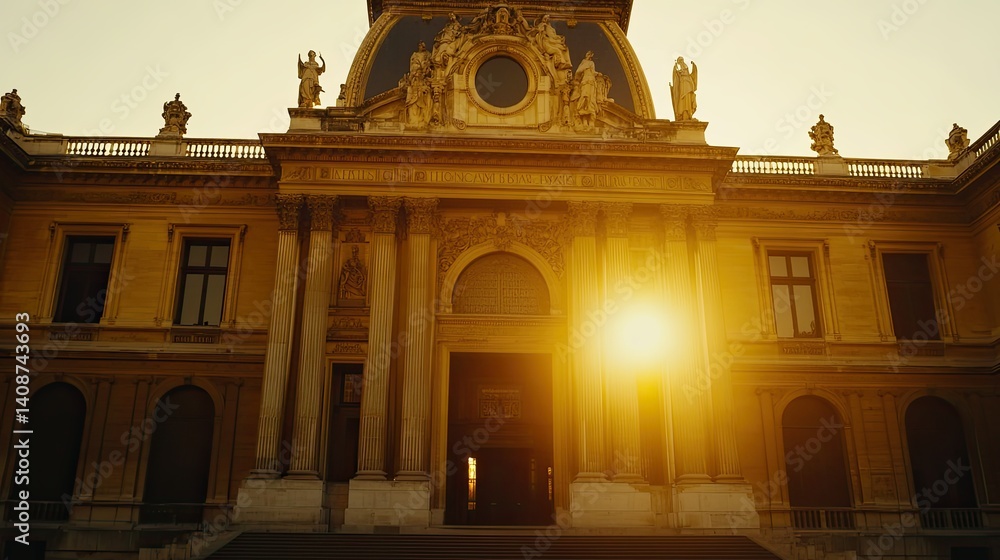 Obraz premium Parisian architectural grandeur bathed in golden sunset light.