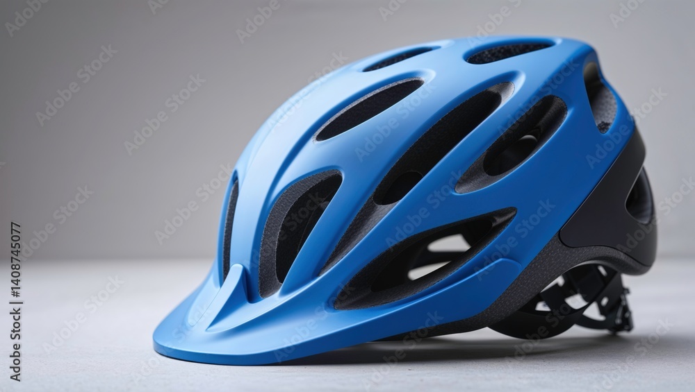 Modern Blue Bicycle Helmet Designed for Safety and Comfort, Side View Modern Blue Bicycle Helmet Designed for Safety and Comfort, Side View