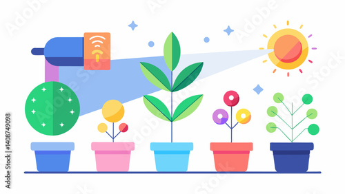 Light Spectrum Customization A feature that allows users to customize the light spectrum to cater to the specific needs of different plants such as fruitbearing or flowering. Vector illustration